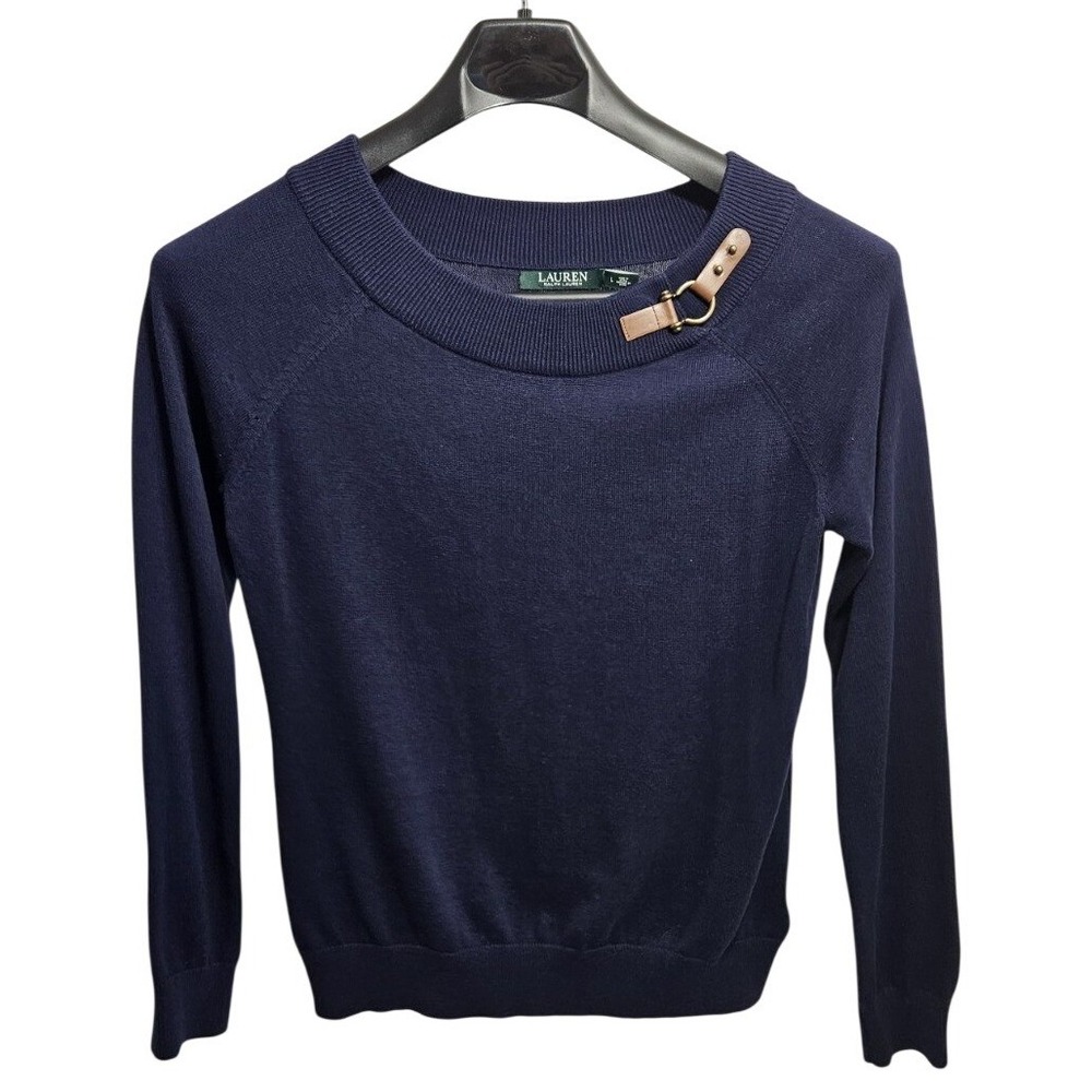 Lauren Ralph Lauren Navy Blue Buckle Neck Knit Sweater Womens‎ Large
